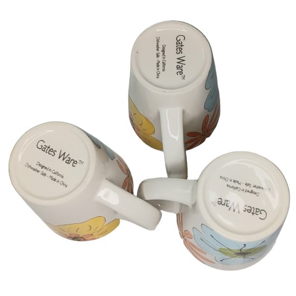 Gates Ware Laurie Gates Floral Mugs Yellow Blue Orange Hippie Boho Set of Three - Picture 4 of 9